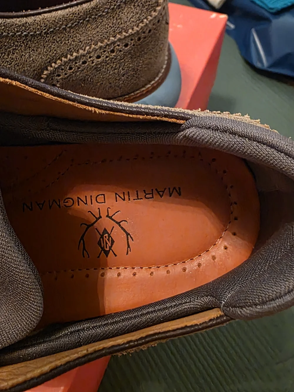 Martin Dingman Stone Wingtip Derby with Light Blue Sole